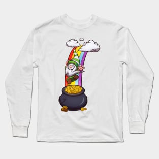 Leprechaun Gnome Falling In Gold Pot Long Sleeve T-Shirt